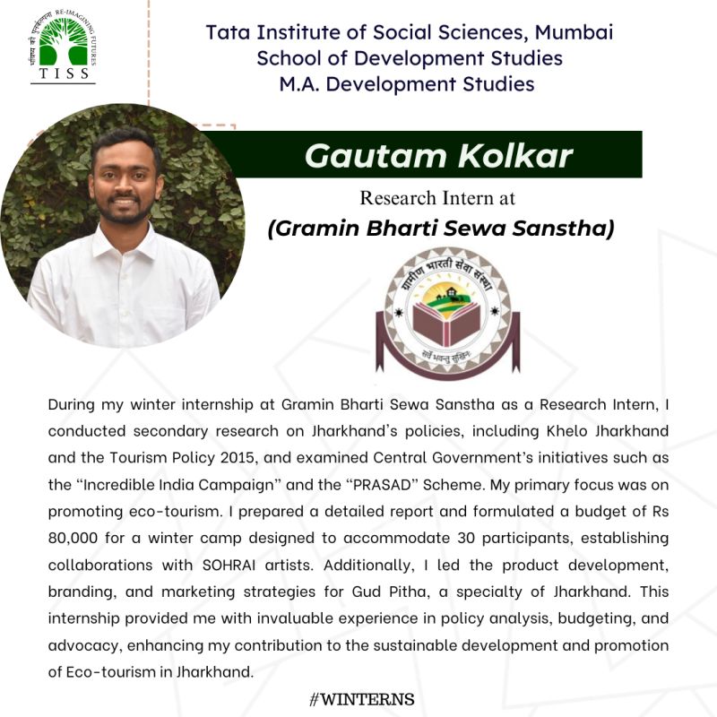 Gautam Kolkar from TISS Mumbai Development Studies completing his internship during Winter'23 at Gramin Bharti Sewa Sanstha.